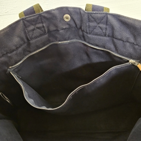 Hermès Fourre Tout GM Canvas and Nylon Tote Bag in Navy and Green Stripe - Picture 13 of 15